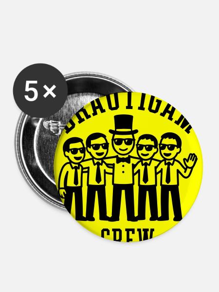 Bräutigam Crew Polterabend - Buttons groß 56 mm (5er Pack) - Weiß