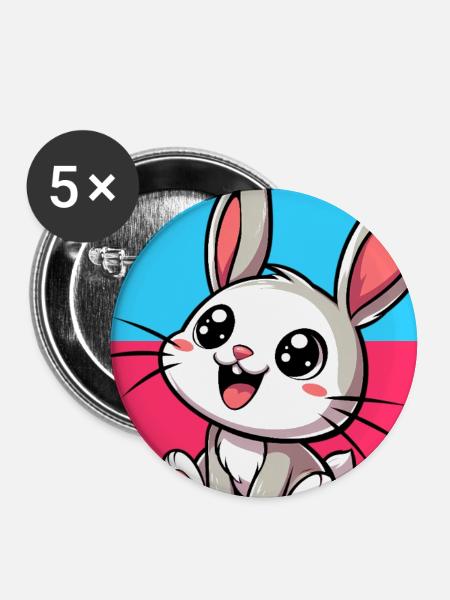 Kaninchen - Buttons groß 56 mm (5er Pack) - Weiß