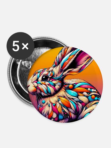 Kaninchen - Buttons groß 56 mm (5er Pack) - Weiß