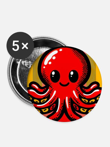 Krake - Buttons groß 56 mm (5er Pack) - Weiß