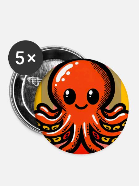 Krake - Buttons groß 56 mm (5er Pack) - Weiß