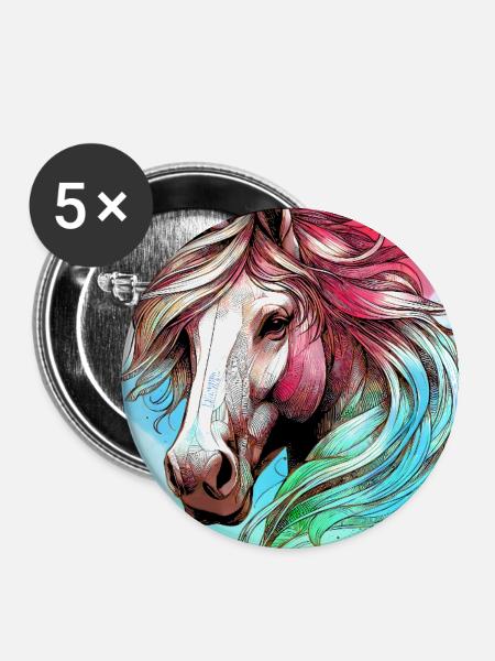 Pferd - Buttons groß 56 mm (5er Pack) - Weiß