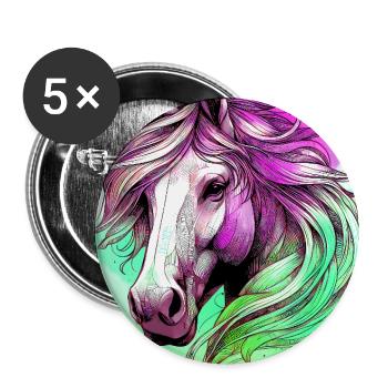 cheval - Lot de 5 grands badges (56 mm) - blanc - Devant