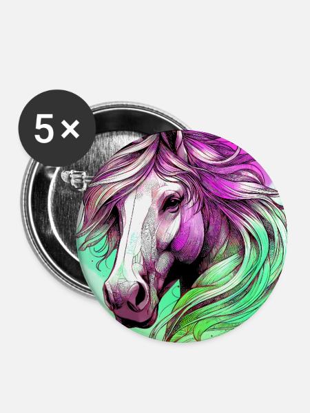 Pferd - Buttons groß 56 mm (5er Pack) - Weiß