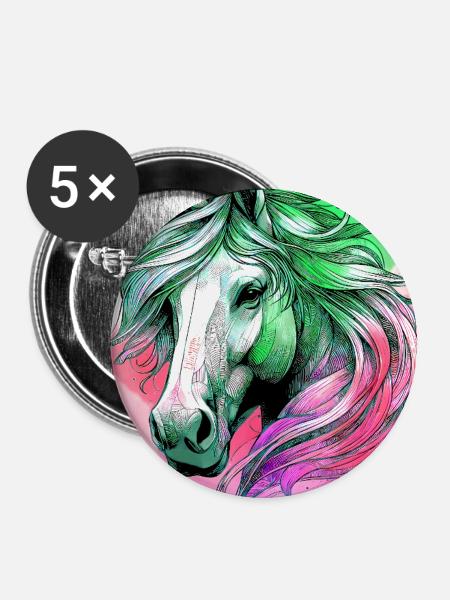 Pferd - Buttons groß 56 mm (5er Pack) - Weiß