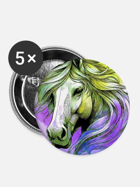 Pferd - Buttons groß 56 mm (5er Pack) - Weiß
