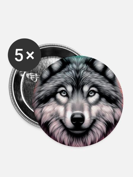 Wolf - Buttons groß 56 mm (5er Pack) - Weiß