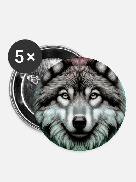 Wolf - Buttons groß 56 mm (5er Pack) - Weiß