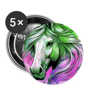cheval - Lot de 5 grands badges (56 mm) - blanc - Devant