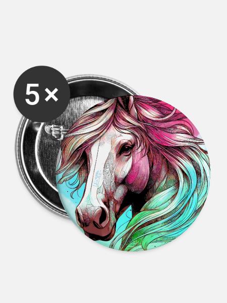 Pferd - Buttons groß 56 mm (5er Pack) - Weiß