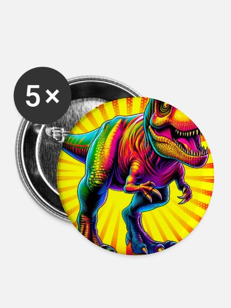 Dinosaurier - Buttons groß 56 mm (5er Pack) - Weiß