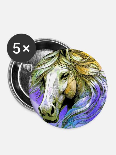 Pferd - Buttons groß 56 mm (5er Pack) - Weiß