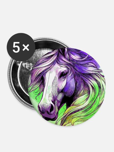 Pferd - Buttons groß 56 mm (5er Pack) - Weiß