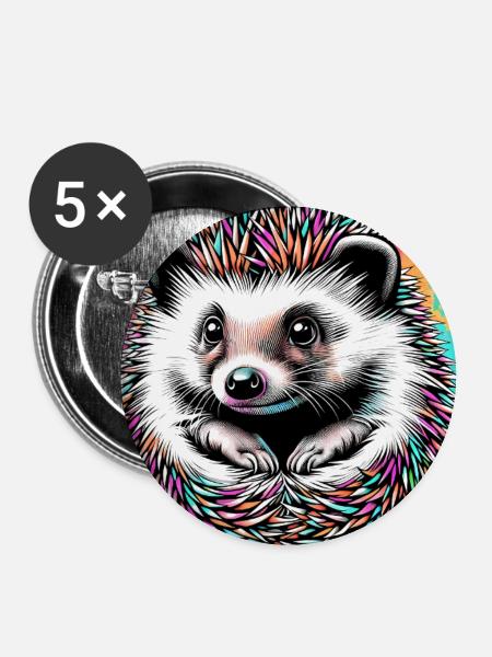 Igel - Buttons groß 56 mm (5er Pack) - Weiß
