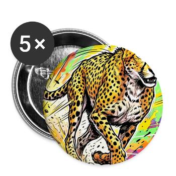 guépard - Lot de 5 grands badges (56 mm) - blanc - Devant