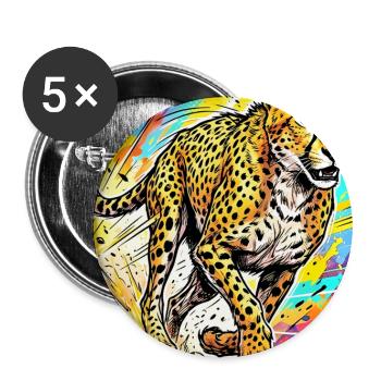 guépard - Lot de 5 grands badges (56 mm) - blanc - Devant
