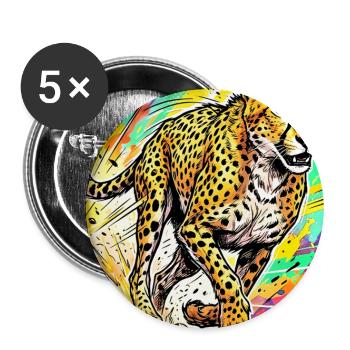 guépard - Lot de 5 grands badges (56 mm) - blanc - Devant