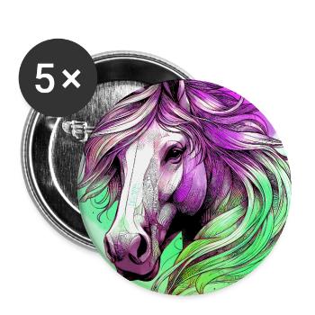 Pferd - Buttons groß 56 mm (5er Pack) - Weiß - Vorne