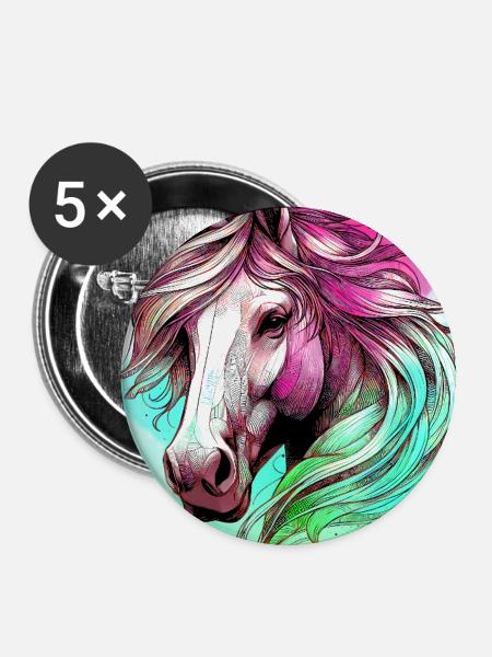 Pferd - Buttons groß 56 mm (5er Pack) - Weiß