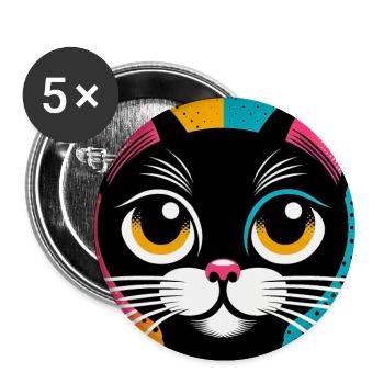 Chat - Lot de 5 grands badges (56 mm) - blanc - Devant