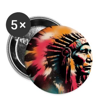 Amerikanischer Indianer Amerikaner - Buttons groß 56 mm (5er Pack) - Weiß - Vorne