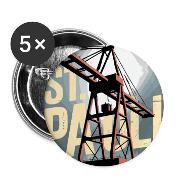 St. Pauli Hamburg Hafen Hafenkran Nostalgie - Buttons groß 56 mm (5er Pack) - Weiß - Vorne