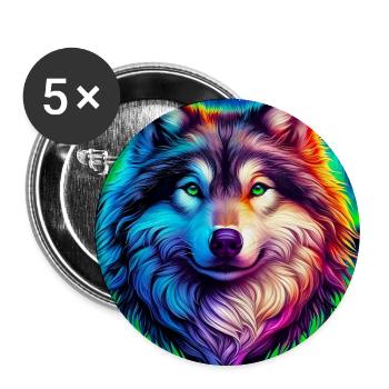 Loup - Lot de 5 grands badges (56 mm) - blanc - Devant