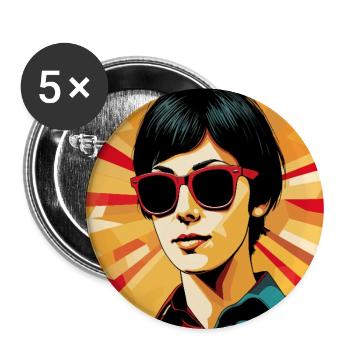 Retro Girl Pop Art – Style Vintage Cool - Lot de 5 grands badges (56 mm) - blanc - Devant