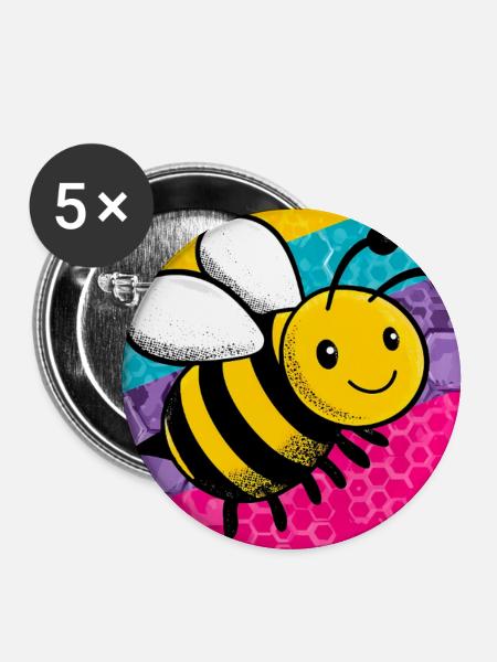 Biene - Buttons groß 56 mm (5er Pack) - Weiß