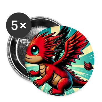 Drache - Buttons groß 56 mm (5er Pack) - Weiß - Vorne