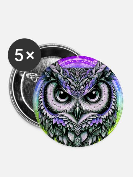 Eule - Buttons groß 56 mm (5er Pack) - Weiß