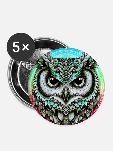 Eule - Buttons groß 56 mm (5er Pack) - Weiß