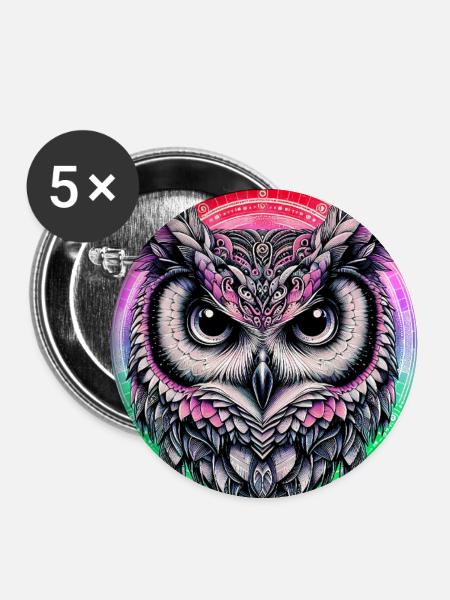 Eule - Buttons groß 56 mm (5er Pack) - Weiß