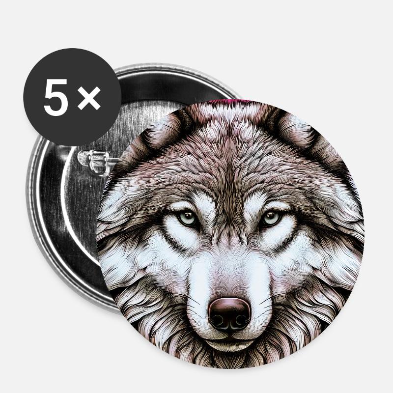 Wolf - Buttons large 2.2''/56 mm (5-pack) - white