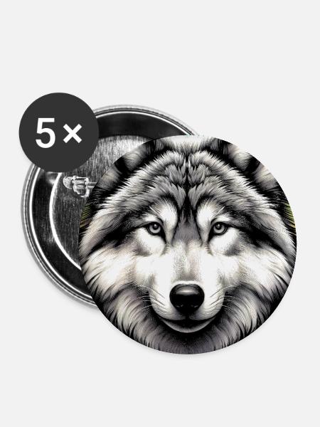 Wolf - Buttons groß 56 mm (5er Pack) - Weiß