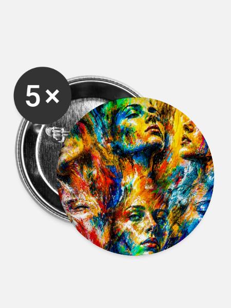 Farbenfrohes Gesicht Regen - Buttons groß 56 mm (5er Pack) - Weiß
