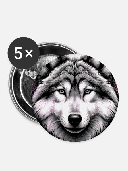 Wolf - Buttons groß 56 mm (5er Pack) - Weiß