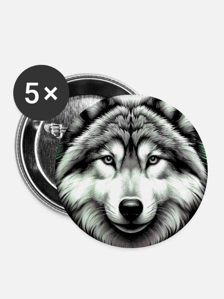 Wolf - Buttons groß 56 mm (5er Pack) - Weiß