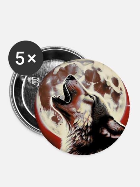 Wolf heult zum Vollmond - Buttons groß 56 mm (5er Pack) - Weiß