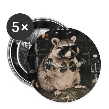 Fitness Raccoon - Night at the Gym - Buttons groß 56 mm (5er Pack) - Weiß - Vorne