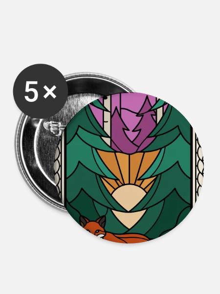 Waldnacht Fuchs Glasfenster - Buttons groß 56 mm (5er Pack) - Weiß