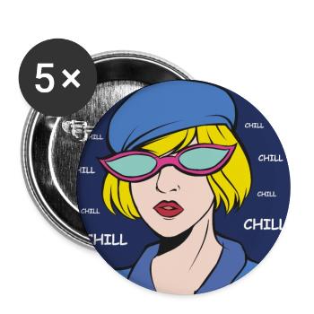 Chill Pop Art Lady - Buttons large 2.2''/56 mm (5-pack) - white - Front