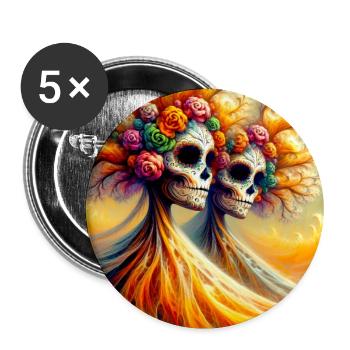Squelette Floral Fantaisie - Lot de 5 grands badges (56 mm) - blanc - Devant