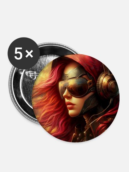 Steampunk Flieger - Buttons groß 56 mm (5er Pack) - Weiß