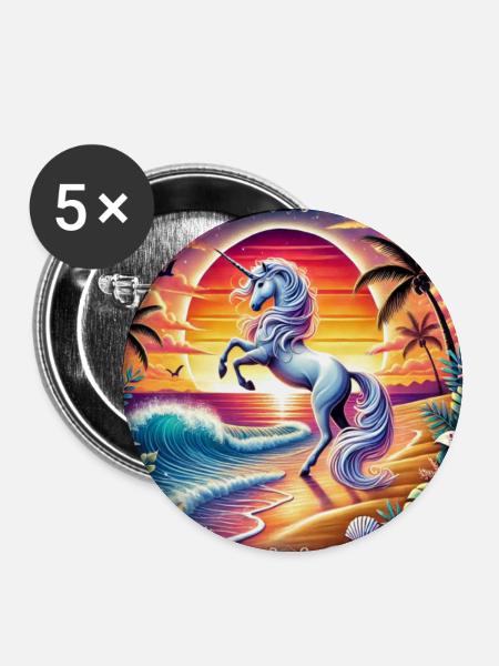 Sonnenuntergangsross am Tropenstrand - Buttons groß 56 mm (5er Pack) - Weiß