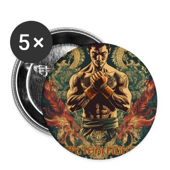 Muay Thai Drachenwut - Buttons groß 56 mm (5er Pack) - Weiß - Vorne