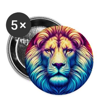 Löwe - Buttons groß 56 mm (5er Pack) - Weiß - Vorne
