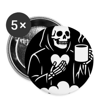 Sensenmann Kaffeetasse Design - Buttons groß 56 mm (5er Pack) - Weiß - Vorne