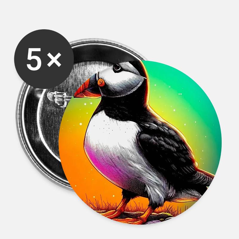 Papageitaucher - Buttons groß 56 mm (5er Pack) - Weiß