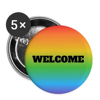 LGBT-Regenbogen-Willkommen – LGBTQ Safe Space – Gay Ally - Buttons groß 56 mm (5er Pack) - Weiß - Vorne